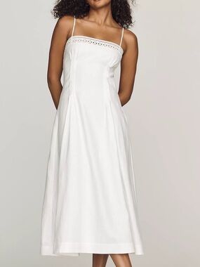 Reformation Pomona Linen Midi Dress in White NWT w/ Flaw